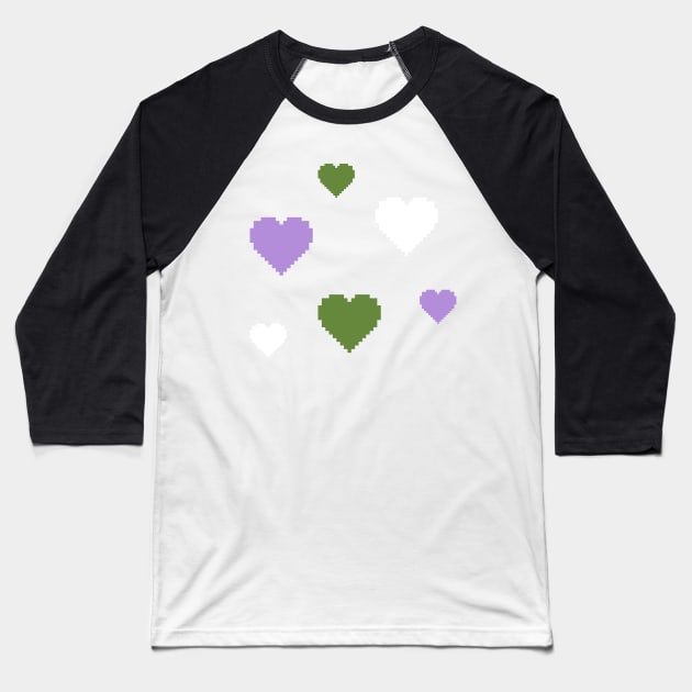 Gender Queer Pride Hearts Pixel Art Baseball T-Shirt by christinegames